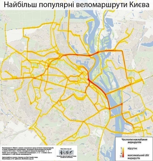 Plan des pistes cyclables de Kiev