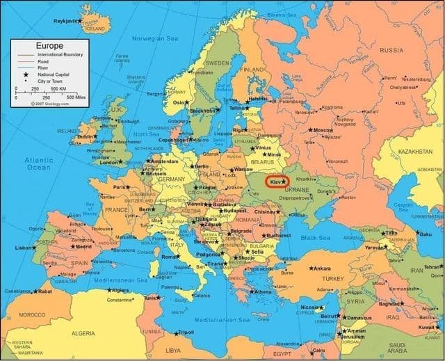 Ville de Kiev sur la carte du monde