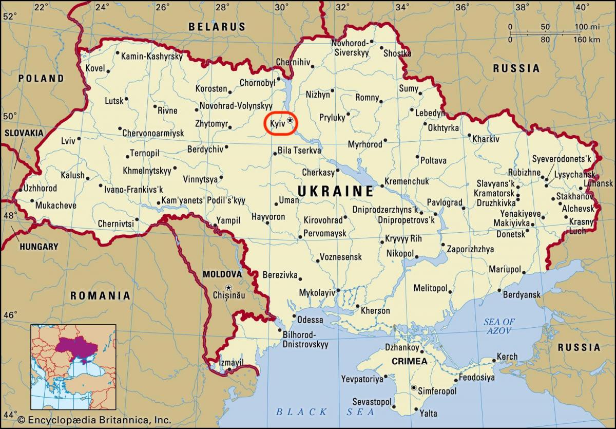 Ville de Kiev sur la carte de Ukraine
